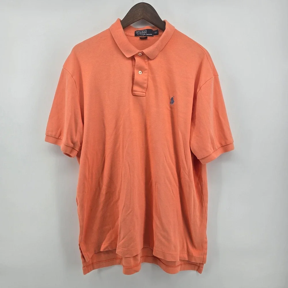Polo Ralph Lauren Mens XL Peach Orange Short Sleeve Cotton Mesh Polo Shirt Pony